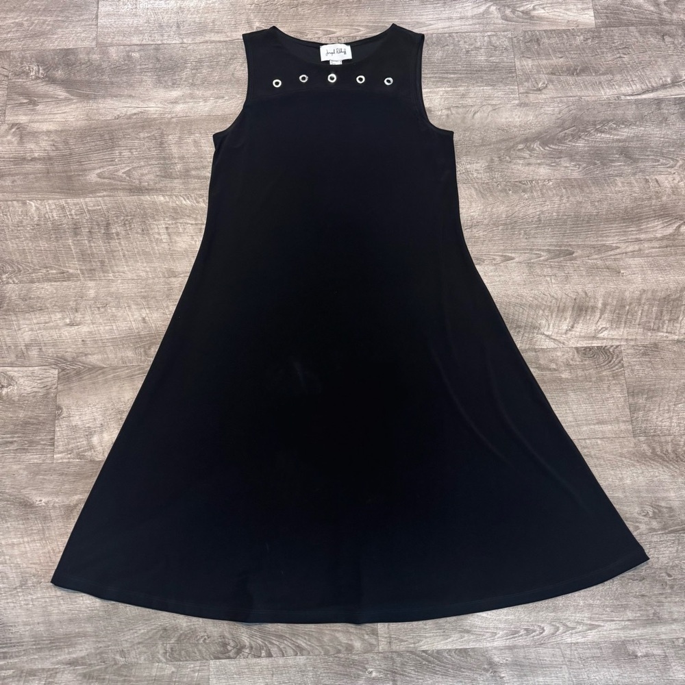 Joseph Ribkoff Sleeveless Jersey Black Dress w/ Silver Metal Grommets Womens 10